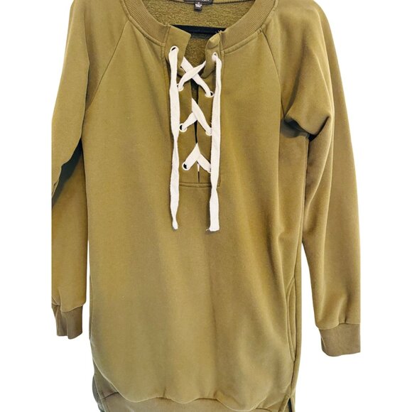 2/$30 Ellie & Kate Medium Olive Green Lace-Up Sweatshirt Dress - Picture 12 of 16